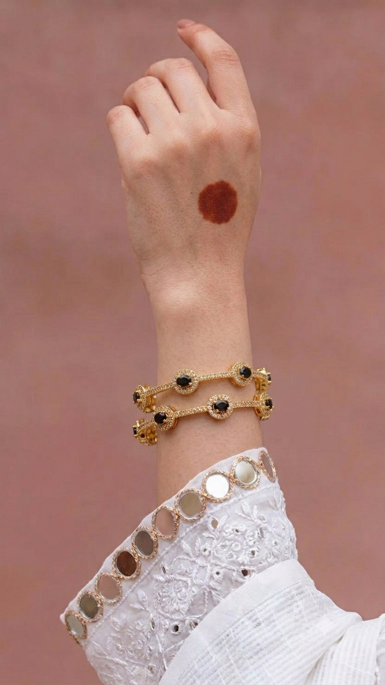 Gold-Plated Black Stone Bangle