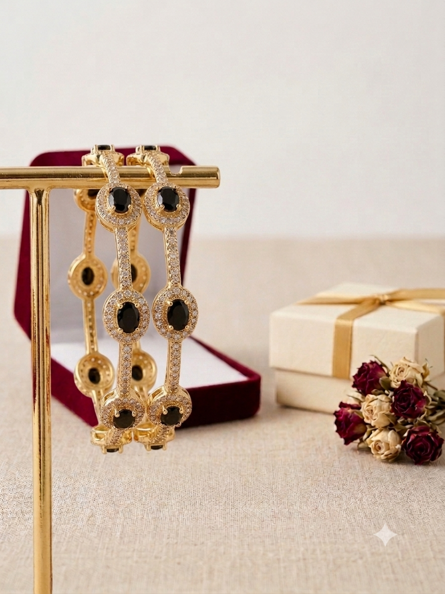 Gold-Plated Black Stone Bangle