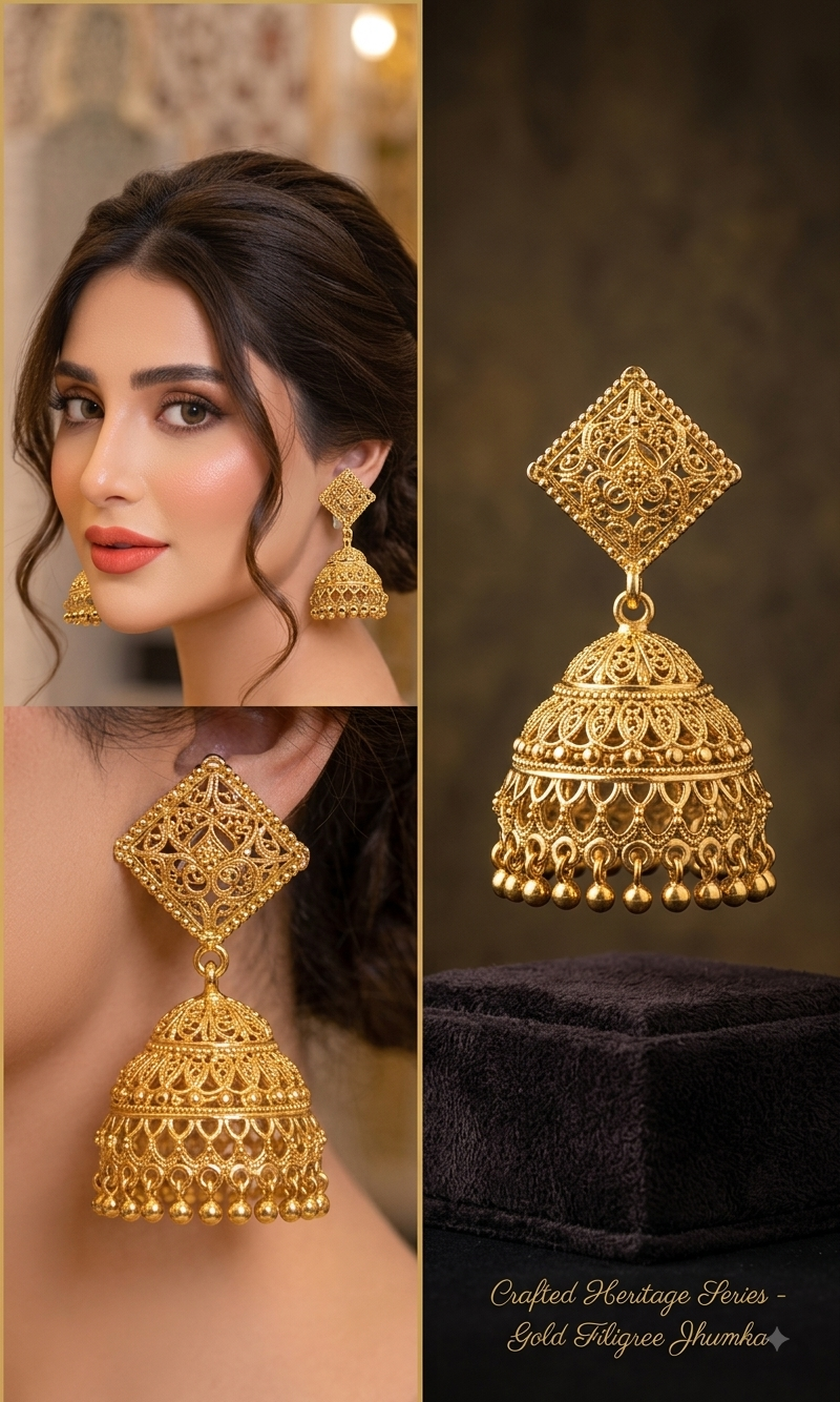 Antique Chauras-Stud Gold Jhumka