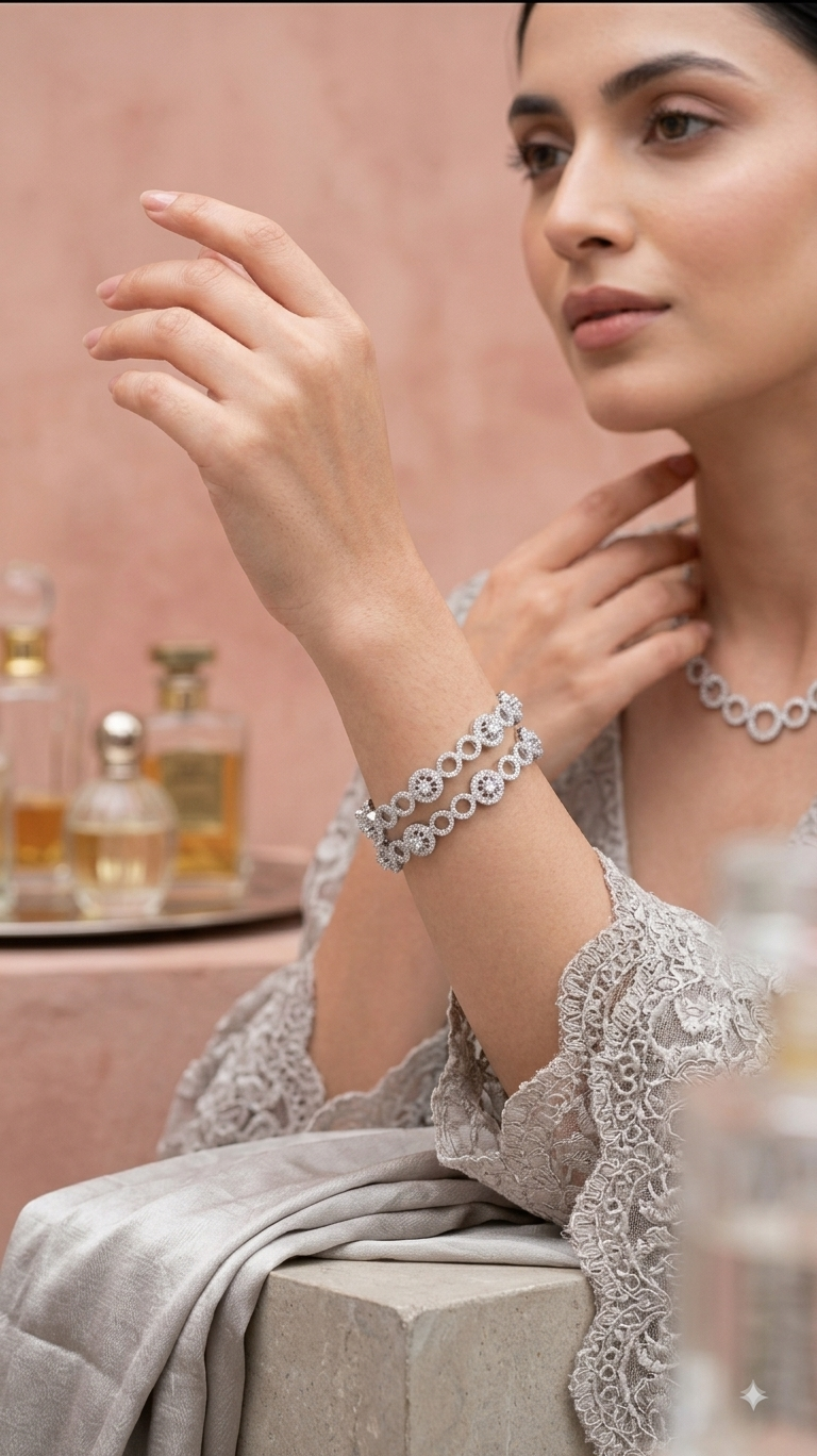 Silver Geometric Halo CZ Bangles