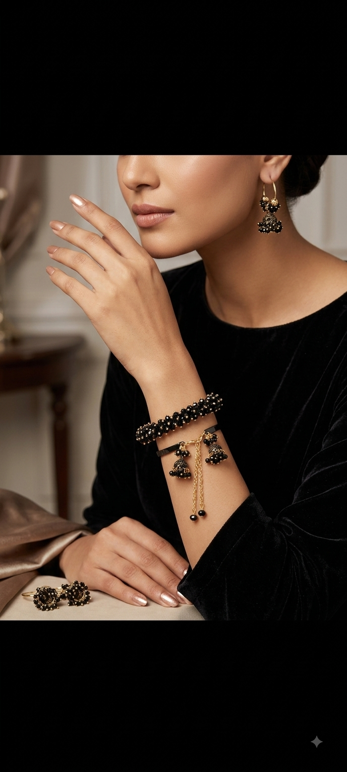 Regal Midnight Crystal Bangle & Jhumka Set