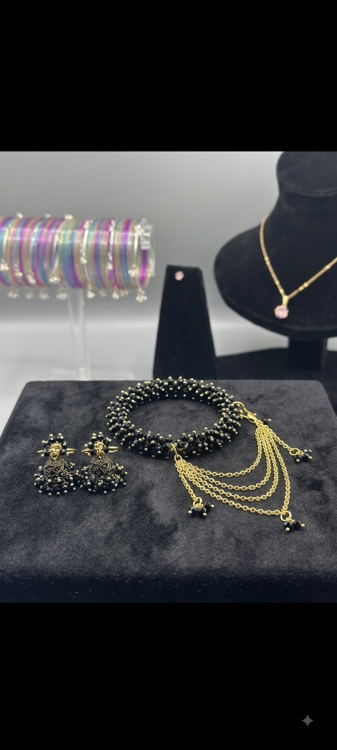 Regal Midnight Crystal Bangle & Jhumka Set