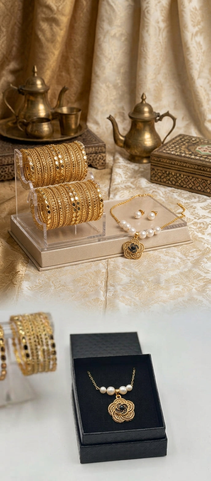 Floral Pearl Pendant & Earrings Set
