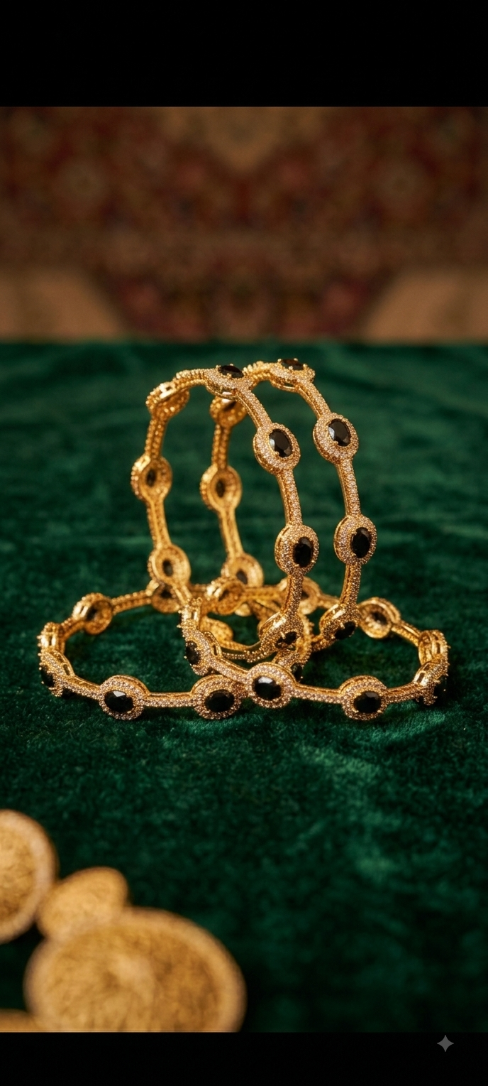 Noir Halo Gold-Plated Zircon Bangles (Pair of 2)