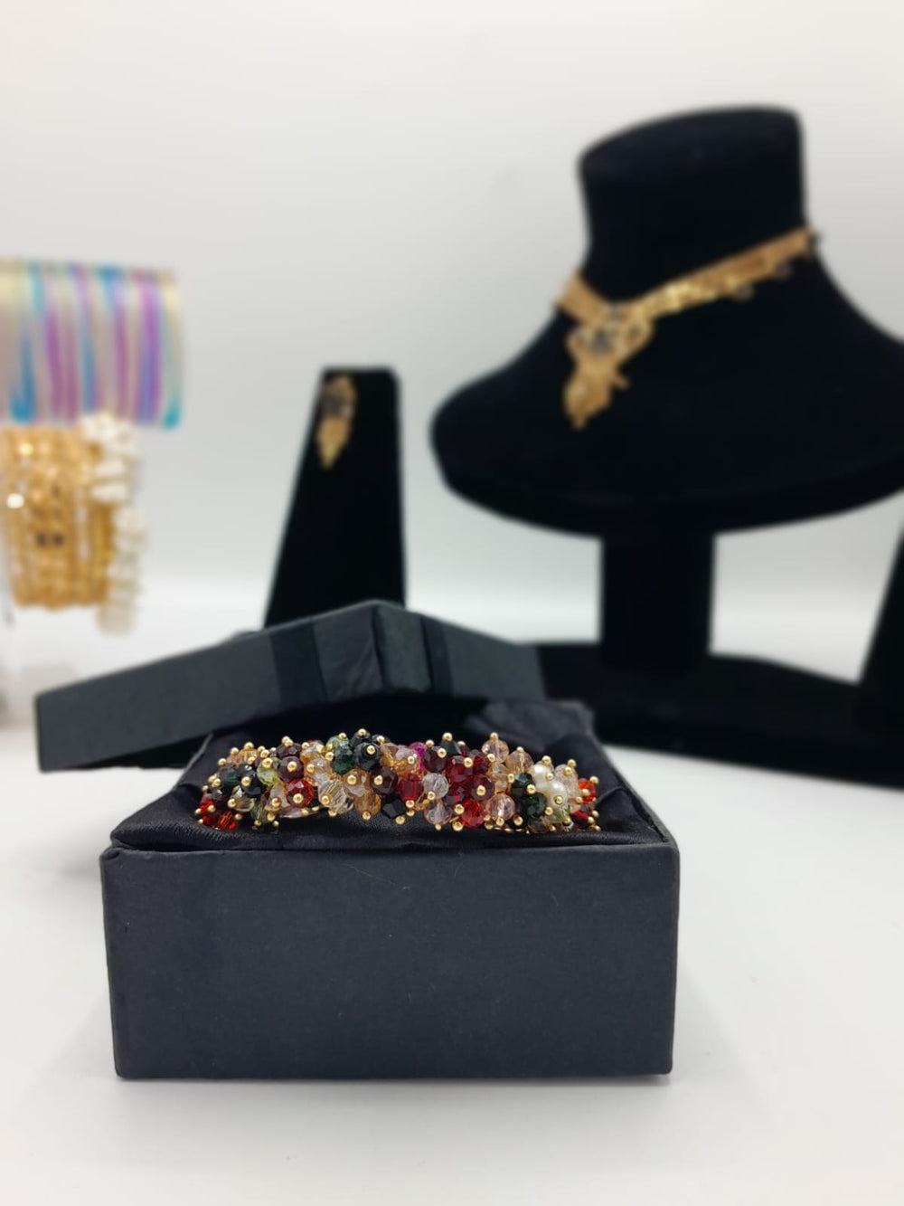 Handcrafted Multi-Gem Crystal Charm Bangle
