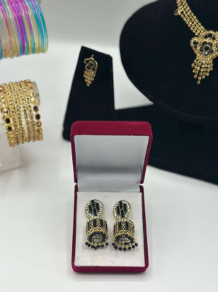 Traditional Gold-Plated Maroon Bead Jhumkas