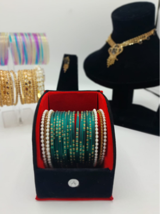 Velvet & Pearl Symphony: Hand-Enamelled Bangle Set