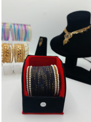 Velvet & Pearl Symphony: Hand-Enamelled Bangle Set