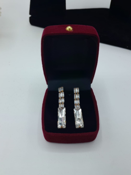 Icy White Emerald-Cut Crystal Drop Earrings