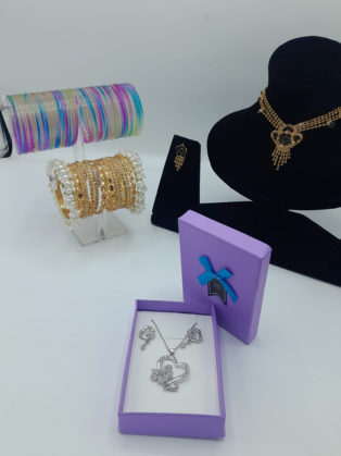 Crystal-Studded Heart Pendant & Earring Set