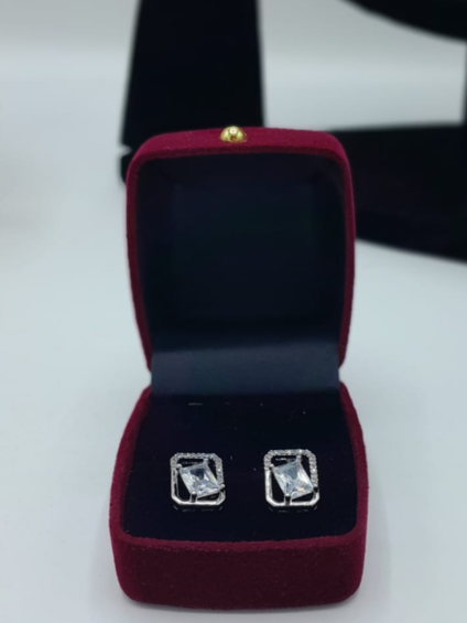 Radiant Emerald-Cut Silver Halo Studs