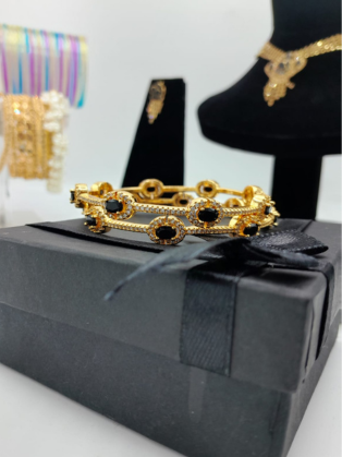 Black Onyx-Style Stone & Zircon Studded Bangles