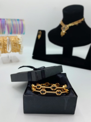 Black Onyx-Style Stone & Zircon Studded Bangles