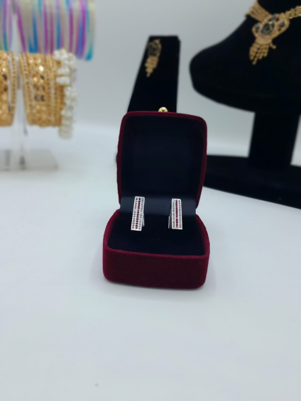 Silver-Tone Rectangular Studs with Red Pavé