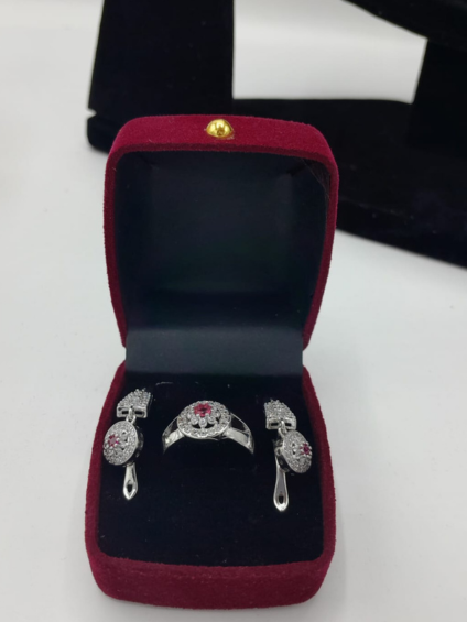 Ruby Floral Halo Jewelry Set