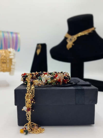 Handcrafted Multi-Gem Crystal Charm Bangle