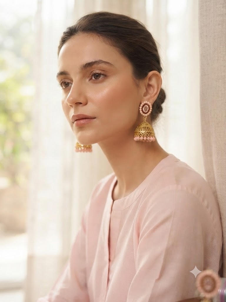 Rose Gold-Tone Pastel Pink Pearl Jhumka