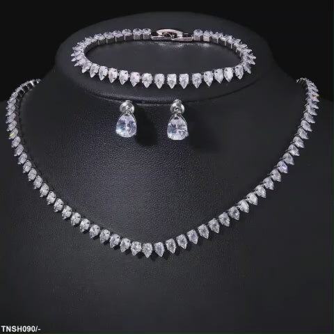 Elegant Pear-Cut Cubic Zirconia Tennis Necklace, Bracelet & Drop Earring 3-Piece Set